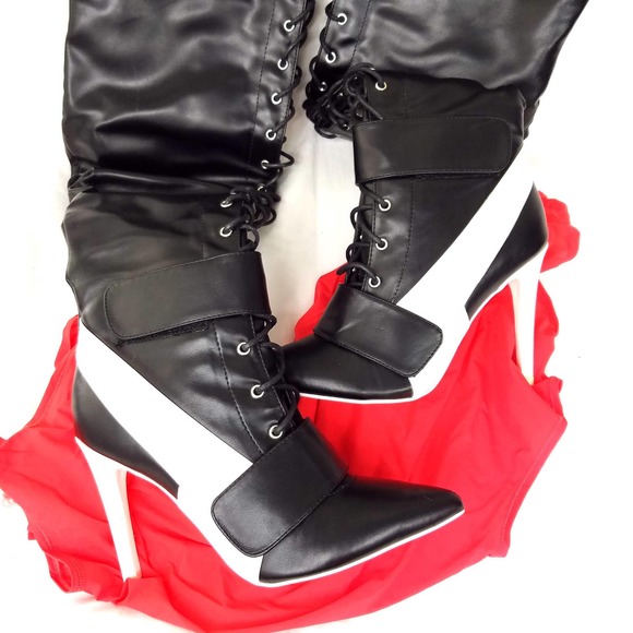 NEW Cape Robbin Over The Knee Thigh High Lace Up Black Stiletto Boots Si… - Picture 4 of 9